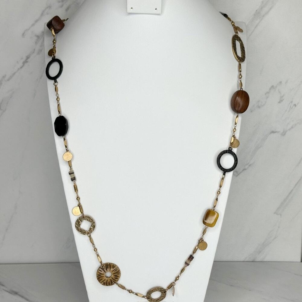 Chico's Chunky Mixed Media Beaded Statement Necklace Gold Tone ✨